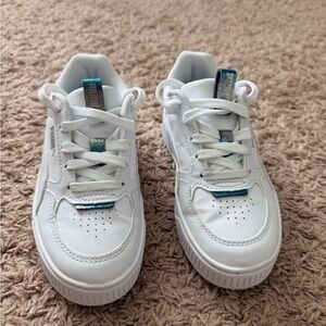 Kids White Sneakers with Blue Accents